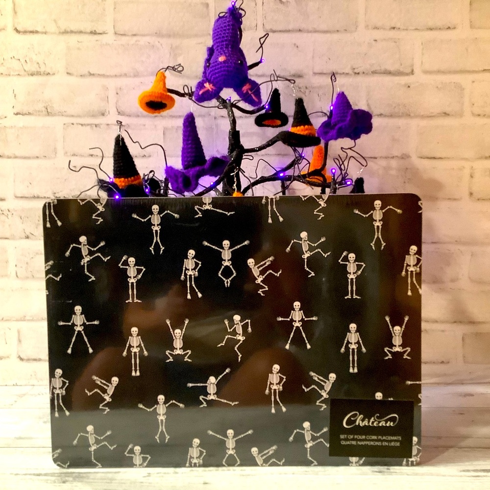 Chateau Set of 4 12” x 16” Halloween Skeleton Cork Placemats